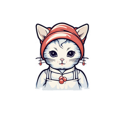 Vector illustration of a portrait of a cartoon cat wearing a hat