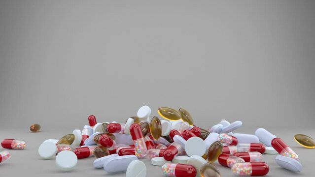 Falling Pills Slowly in a 3D animation