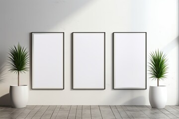 Mock up poster frame in minimalist black and white living room interior background, cement wall