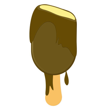 Chocolate vanilla popsicle ice cream melting illustration clipart cartoon