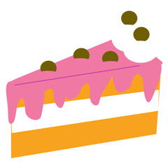 Strawberry butter cake sliced with whipped cream and  chocolate chip topping illustration clipart cartoon