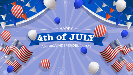 4th of July Happy Independence Day Banner Vector illustration, USA flag