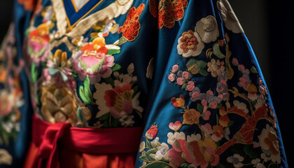 Colorful traditional clothing, embroidery, and floral patterns generated by AI