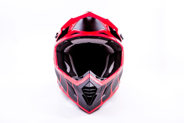 motorcycle helmet red and black on a white background