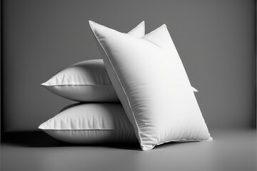 two white pillows stacked on top of each other on a gray surface with a black and white photo of the pillows on the left and the right side of the pillow on the right side of the.