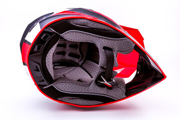 motorcycle helmet red and black on a white background