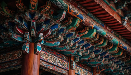 Fototapeta premium Ornate dragon pavilion roof tile in Beijing generated by AI