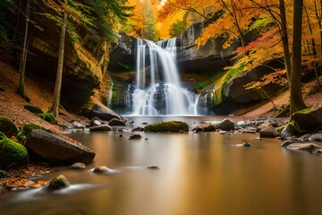 waterfall in autumn forest Generated by ai