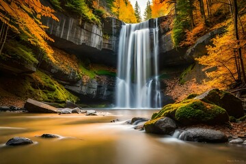 Fototapeta na wymiar waterfall in autumn forest Generated by ai
