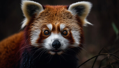 Cute red panda staring at camera outdoors generated by AI