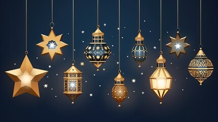Arabic traditional Ramadan Kareem eastern lanterns christmas background with stars