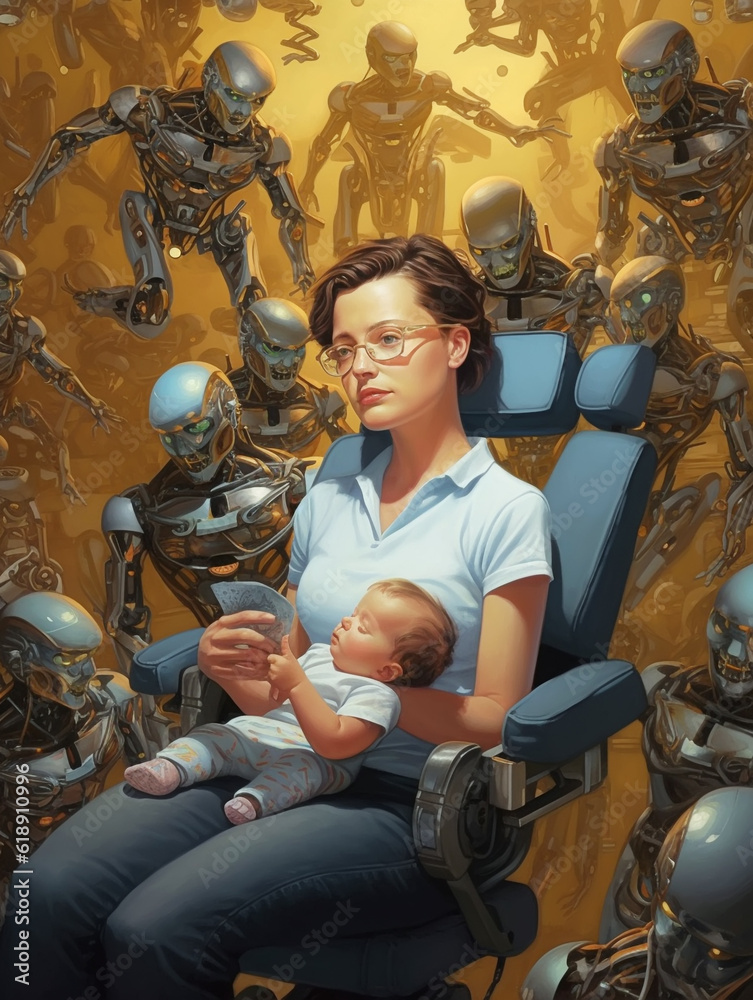 Sticker futuristic motherhood, generative ai