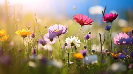 Obraz na płótnie Canvas Bright wildflowers with a beautiful blurred background.