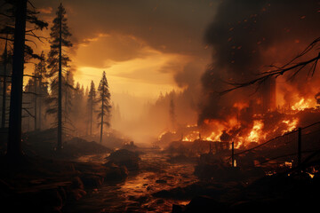 Inferno Unleashed: Devastating Forest Fire Engulfing Nature's Splendor. Generative AI