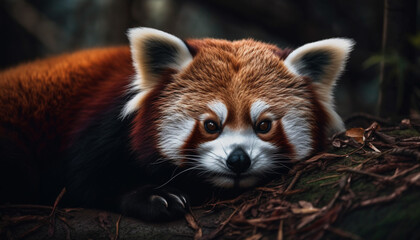 Cute puppy sitting in grass, staring playfully generated by AI