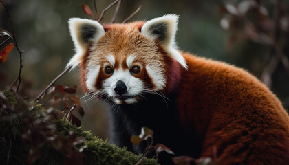 Obraz premium Fluffy lemurs sitting on branch, looking cute generated by AI