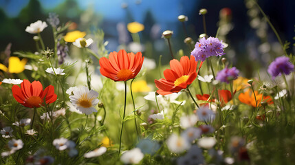 Obraz premium Bright wildflowers with a beautiful blurred background.