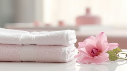 Close up photography, spa with towel, aromatherapy, wellness and relaxation