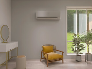 Room interior, air conditioner 3d render, 3d illustration