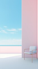 Minimalist Pastel background wallpaper two chairs on the beach with view