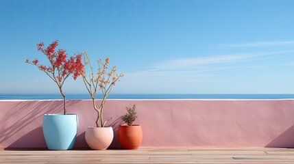Minimalist Pastel background wallpaper blue sea view from a balcony