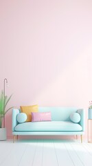 Minimalist Pastel background wallpaper modern room with pink sofa