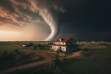 Naklejka na ściany i meble Landscape of Tornado on the Field. Generative ai