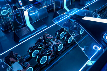 Tron Lightcycle rollercoaster launch area
