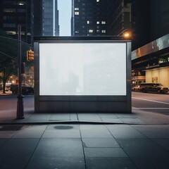 Blank Billboard at the Bus Stop in the Middle of New York Street. Generative ai