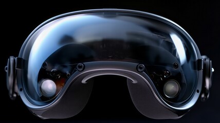 VR glasses or virtual reality mask. Background with selective focus. AI generated