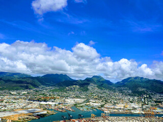 Breathtaking Aerial View of Honolulu Harbor and Shipping Docks