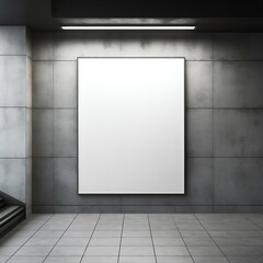 Blank Poster Canvas Inside a Concrete Building Interior Beside the Elevator. Generative ai