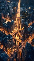 Aerial view of a busy city intersection at peak hours
