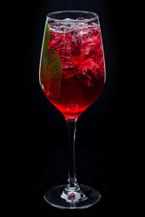 Cocktail Campari tonic made from red bitter, tonic, mint and ice.