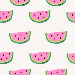 Watermelon cutout summer minimal seamless pattern. Flat papercraft colorful background