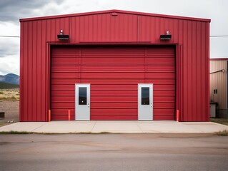 Straight Wall Steel Commercial Garage Building. Generative ai