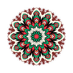 A drawing of a mandala vector with a colorful pattern.