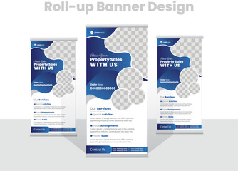 Real estate roll up or pull up banner design template Stand banner layout,signage or standee design for Construction, home sale, advertising,Property, real estate roll up or x banner template. 