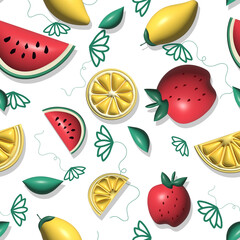 Mix Fruit Seamless Patterns 3D
