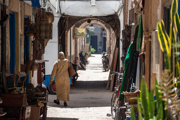 Idyllic alley in the medina of Essaouira in Morocco