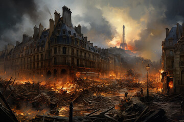 Obraz premium Modern City Center: From Civil War to Disaster and Fire