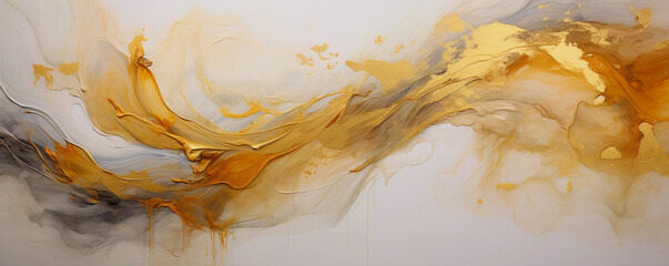 Golden Reverie: Abstract Dreaming Painting in Radiant Gold Leaf on White, Generative AI