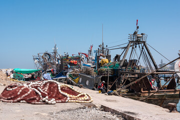 Picturesque fisher boats at the harbor of Essaouira in Morocco