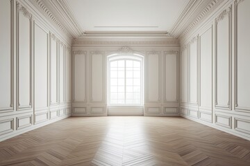 Illustration of an empty room with minimalistic design and natural light coming through the window