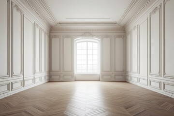Obraz premium Illustration of an empty room with minimalistic design and natural light coming through the window