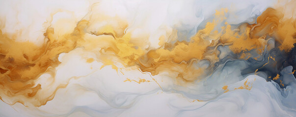 Obraz premium Golden Reverie: Abstract Dreaming Painting in Radiant Gold Leaf on White, Generative AI