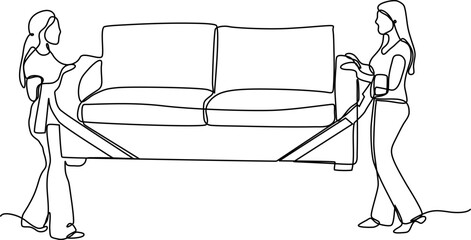 continuous line illustration design people lifting sofa	