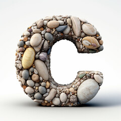 Letter C in the Roman alphabet made of stones on white background. Generative ai.