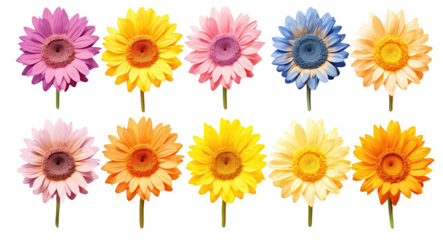 a collection of soft pastel sunflowers flowers isolated on a transparent background, generative ai