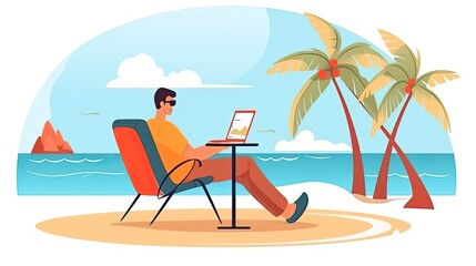 Freelancer character working from home or beach